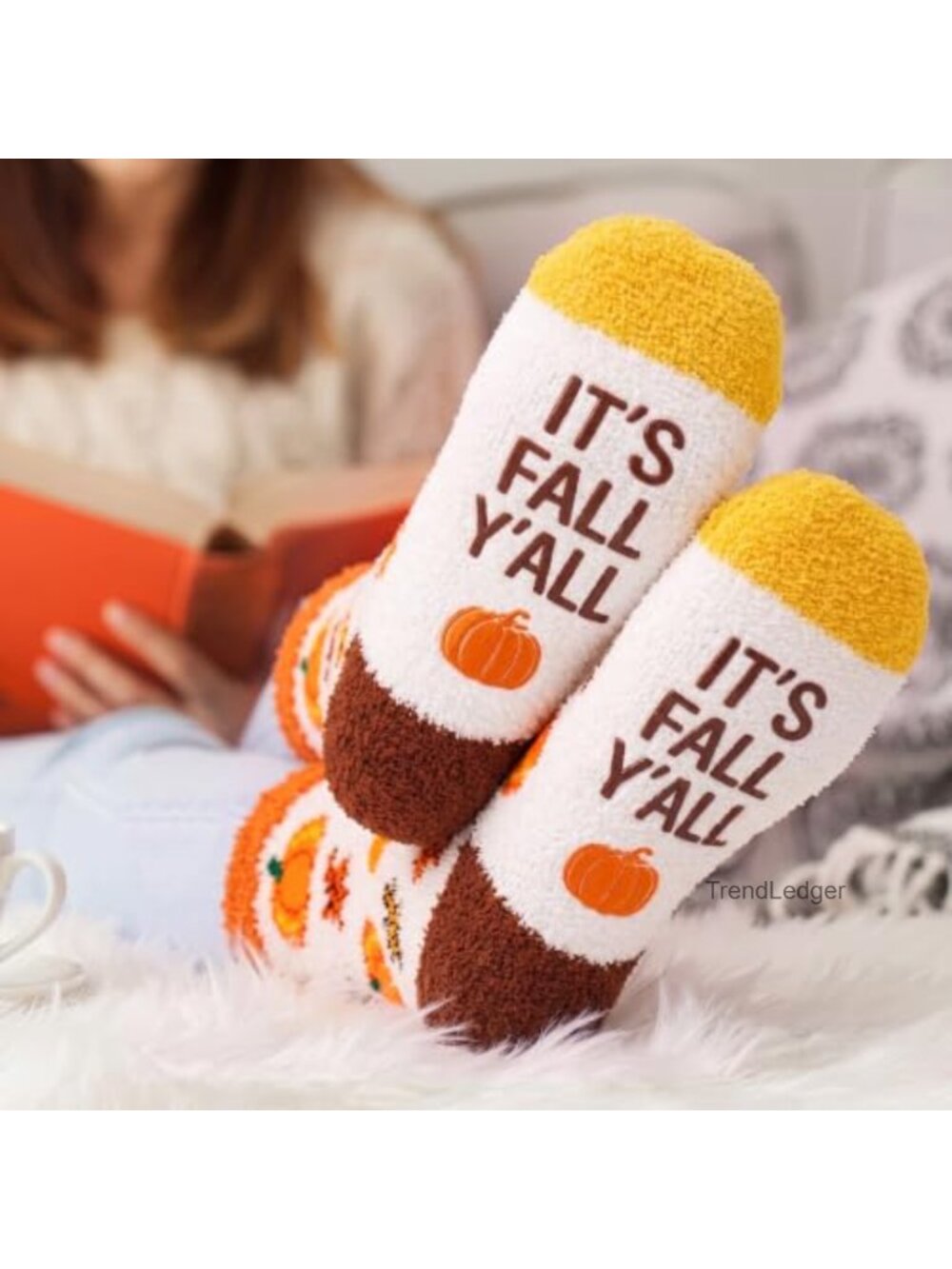 Fuzzy Plush Knit Novelty Fall Socks It's Fall Y'all Cozy Slipper Socks Women - Picture 4 of 5